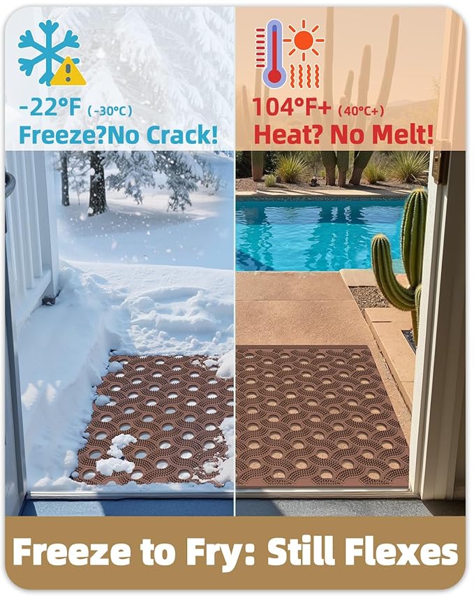 Color&Geometry Super Heavyweight TPE Stormproof Welcome Mat Outdoor, Eco-Friendly Materials Odor-Free Door Mat with Connectors & Non-Slip, All Weather Outside Entrance Barefoot Friendly, 17"x29" Brown