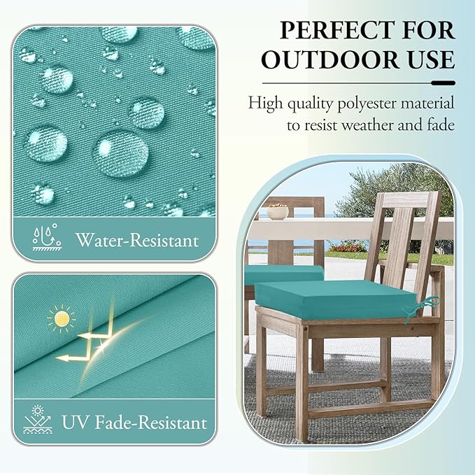 Wellsin Outdoor Chair Cushions for Patio Furniture - Outdoor Cushions for Chairs - Water Resistant Patio Chair Cushions Set of 4, 18.5"X16"X3", Teal