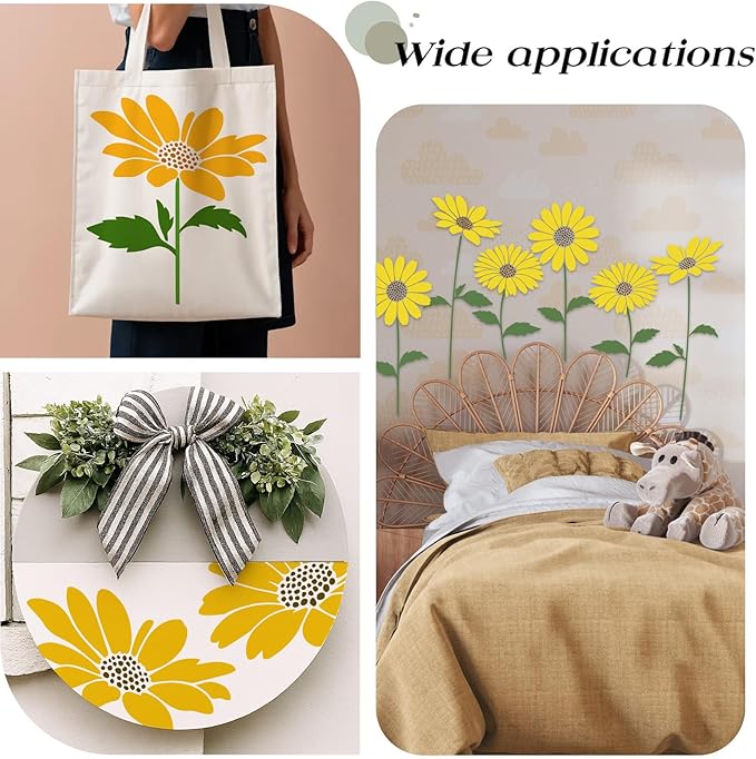 15PCS Large Sunflower Stencils for Painting 12 x 12 Inch Flower Stencils with Brushes Reusable Floral Wall Stencil Sunflower Plastic Template for Wall Furniture Garden Fabrics