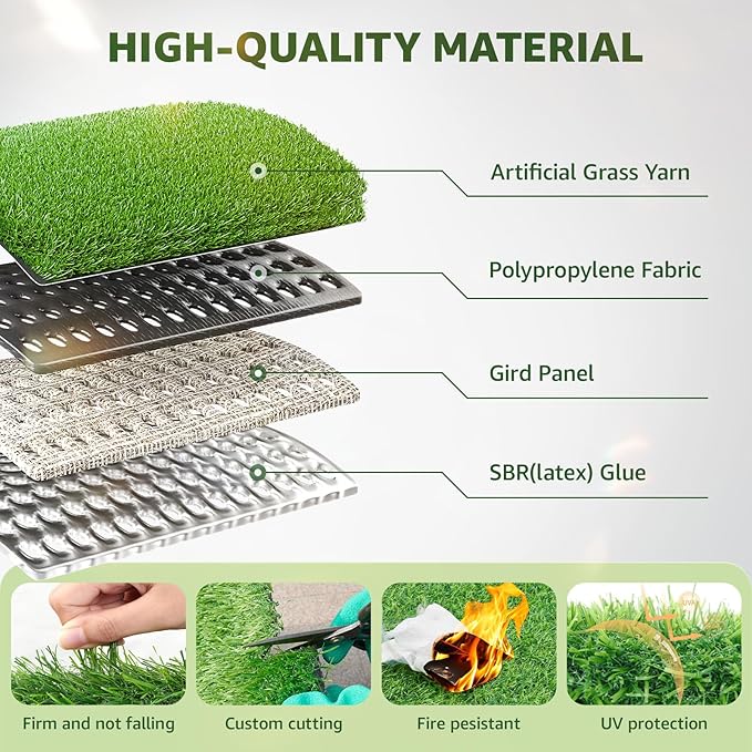 LOOBANI Synthetic Artificial Turf, Artificial Grass for Dog Potty with Drainage Holes, Fake Grass Rug for Garden Landscape Balcony Patio Backyard Decoration, 5 Feet x 8 Feet