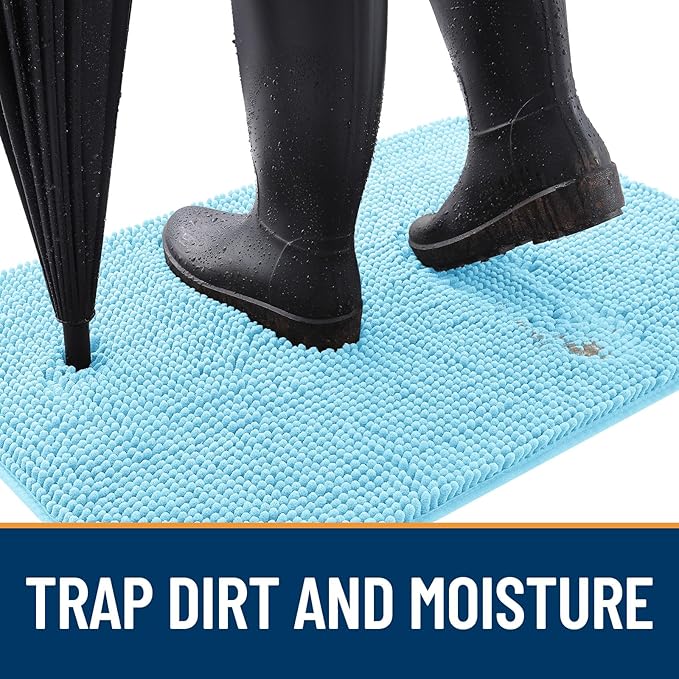 OLANLY Dog Door Mat for Muddy Paws 59x20, Absorbs Moisture and Dirt, Absorbent Non-Slip Washable Doormat, Quick Dry Chenille Mud Mat for Dogs, Entry Indoor Entryway Carpet for Inside Floor, Blue