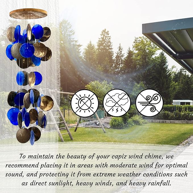 Bellaa Wind Chimes for Outside Capiz Sea Glass Shells 27 inch Outdoor Windchimes Home Garden Patio Yard Lawn Unique Gifts Mom Grandma Woman Sympathy Memorial Remembrance