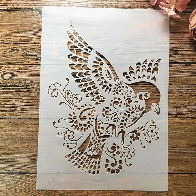 TIAMECH A4 Reusable Sparrow Stencil for Painting - Bird Layering Template, DIY Wall Art, Wood Furniture, Scrapbook & Crafts (8.3x11.7inch)