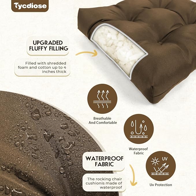 All Weather 3 Pieces Wicker Furniture Chair Cushions, Waterproof Outdoor Wicker Chair Cushion for Patio Furniture Loveseat Settee Bench, 1 Loveseat and 2 U-Shaped Thickened Cushions, Brown
