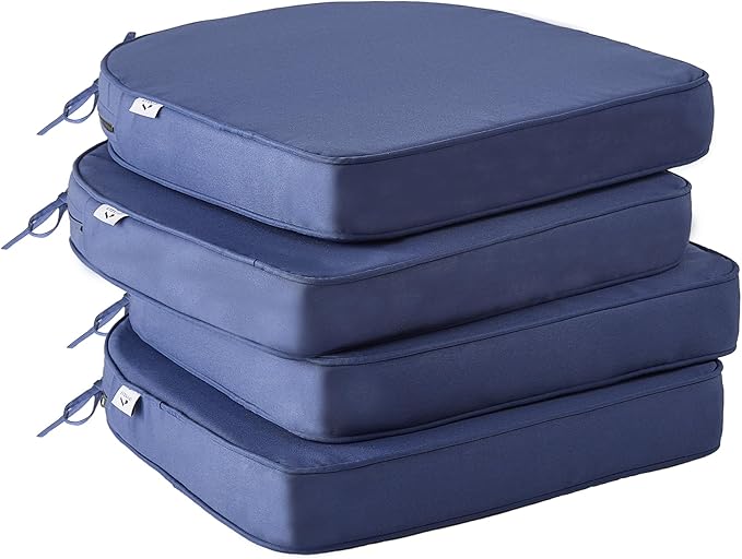 Outdoor Chair Cushions Set of 4 -Waterproof Outdoor Seat Cushions for Patio Furniture, Patio Chair Cushion with Handle and Ties, Round Out Door Chair Pads,19" x 19" x 3", Navy Blue