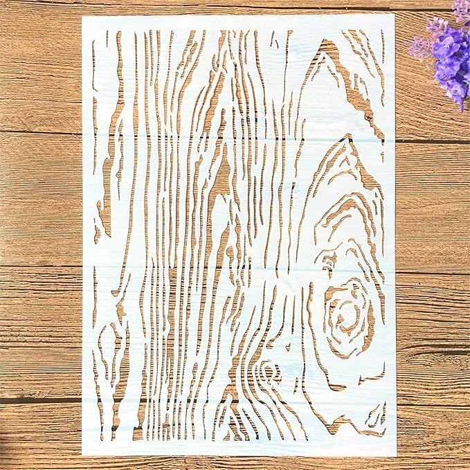 TIAMECH A4 Reusable Wooden Texture Stencil for Painting - Wood Grain Layering Template, DIY Wall Art, Furniture, Scrapbook & Crafts (8.3x11.7inch)