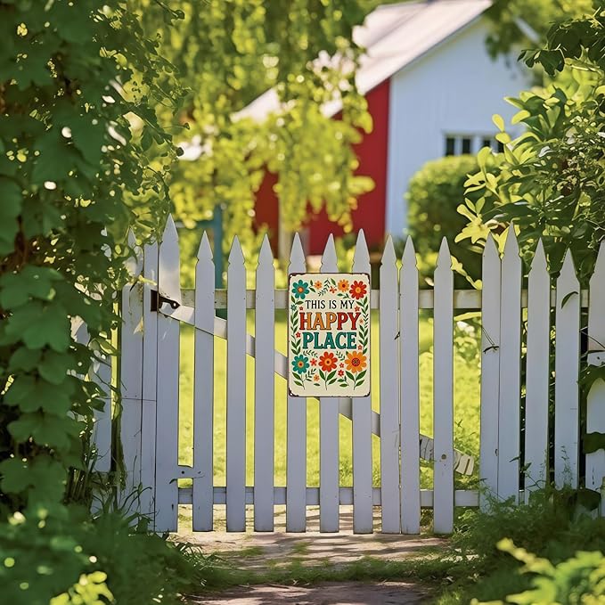 Funnysign Garden Gifts This Is My Happy Place Vintage Tin Sign for Home Garden Patio Yard Decor 8 X 12 Inch(3981)