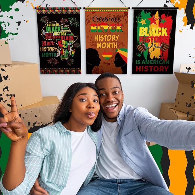 Tegeme 3 Pcs Black History Month Door Decoration Black History Month Banner Door Hanger Sign African American Hanging Flag Ornaments for Party Office Holiday Outdoor Indoor 11.8 x 19.7 Inch