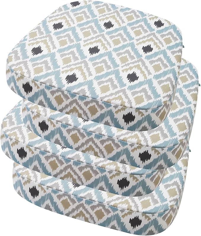 idee-home Outdoor Chair Cushions Set of 4, 19" x 19" x 3" Thick D-Shaped Patio Furniture Outdoor Seat Cushions Waterproof with Ties, Dining Pads