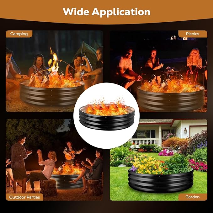 48 Inch Round Galvanized Fire Pit Ring, Round Galvanized Fire Ring, 4 Feet Diameter Round fire Pit, Outdoor fire Pit for Backyard, Camping, Bonfire, Black
