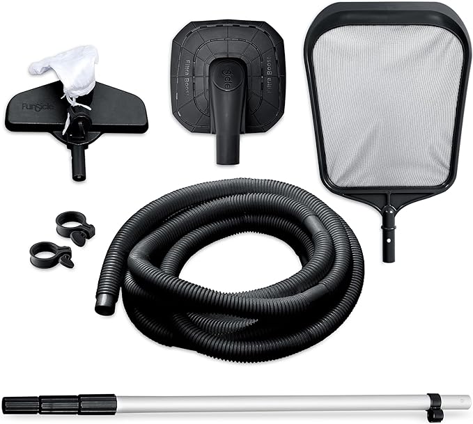 Funsicle Oasis Designer 16' x 48" Round Above Ground Swimming Pool, With FiltraBoost 1800 GPH Filter Pump With AutoSkimmer, Pump, Ladder, Deluxe Maintenance Kit, Cover & Ground Cloth, Dark Herringbone