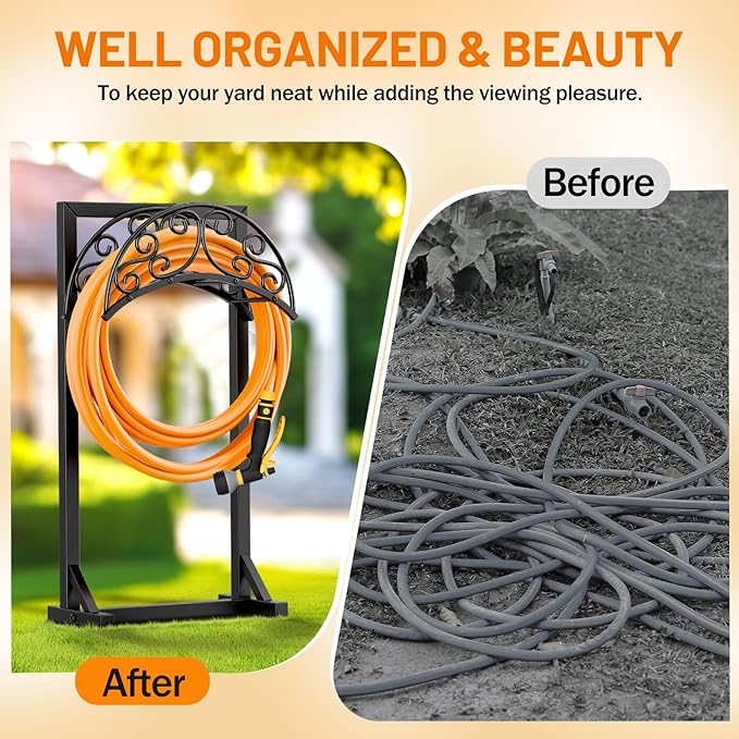 Garden Hose Holder for Outside - Upgraded Water Hose Holders with 5 Spikes & 2 Shepherds Hooks, Freestanding Hose Stand Heavy Duty Hose Hanger Hose Storage Hose Reel Rack for Outside Yard Lawn | for Outside, Upgraded, Hose Stand, Heavy Duty, Hose Hange...