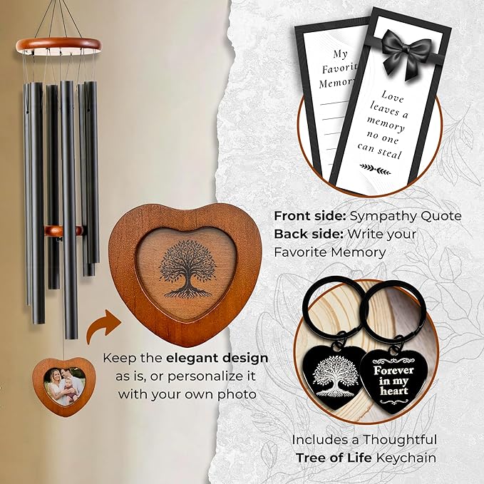 Memorial Wind Chimes for Outside, Personalized Sympathy Gift for Loss of Loved One, 32 Inch Memorial Wind Chimes for Mother Father Brother Sister