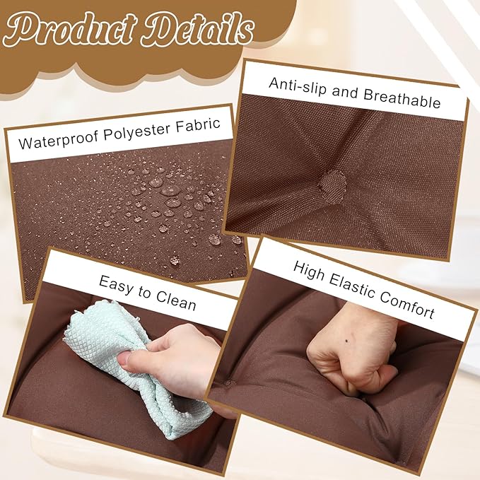 Thyle Outdoor Chair Cushions Set of 6 Waterproof Sun Protection Square Tufted Overstuffed Patio Furniture Seat Cushion for Patio Furniture Dining Indoor 19" x 19"(Neutral)