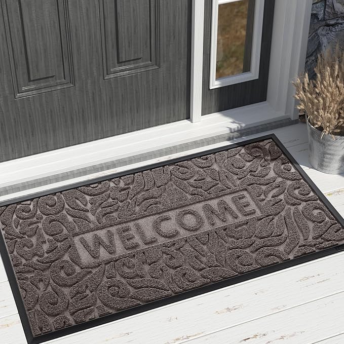 Yimobra Large Welcome Mat 47x32, Waterproof Non-Slip Outdoor Mats for Front Door Outside Entrance, Low-Profile Entryway Mat Indoor for Garage Patio, Brown