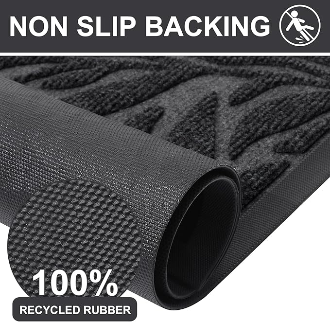 Smiry Front Door Mat Indoor Outdoor Entrance, Heavy Duty Natural Rubber, Trap Dirt and Moisture, Non-Slip Doormats, Low Profile, Easy Clean Patio Porch Entryway Mat, 29.5x17, Grey