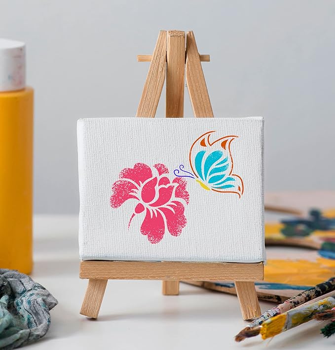 Flower Stencils for Painting, 64pcs 3 Inch Stencils for Crafts Rock Painting Stencils Plastic Reusable Stencils for Painting on Wood Wall Tile Home Decor