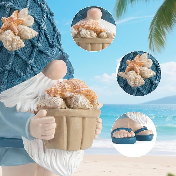Beach Gnomes Statues,Ocean Gnomes,Nautical Themes Decoration,Beach, Gnome Holding a Bucket