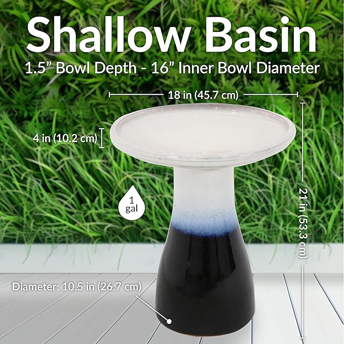 Sunnydaze 21" H Ceramic Bird Bath for Outside - Hand-Painted Outdoor Bird Bath Bowl, UV/Frost-Resistant Finish - Twilight