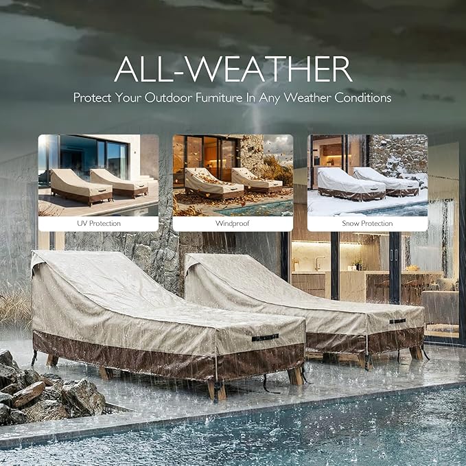 Waterproof Outdoor Lounge Chair Covers Patio Chaise Lounge Cover Heavy-Duty Pool Lounge Chair Covers for Outdoor Furniture (Beige-Brown, 84''x34''x32''-2pcs)