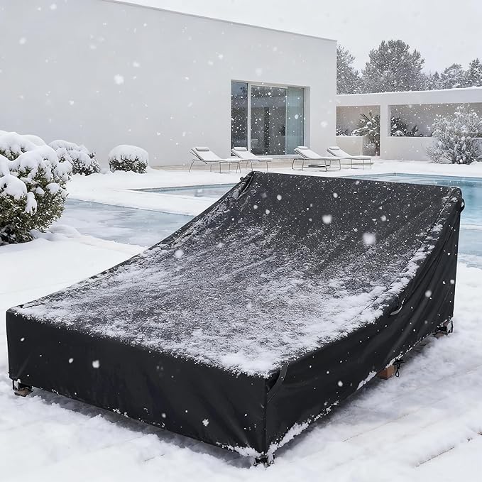 Double Lounge Chair Cover 100% Waterproof Outdoor Chaise Lounge Cover 600D Weather Resistant Material, UV Protection, Windproof Design Double Wide Patio Lounge Chairs Covers (Black)