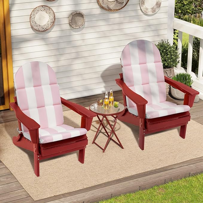 Crestlive 50x19.6 Inch Adirondack Chair Cushion, Water Repellent, Fade Resistant, High Back Outdoor Rocking Chair Cushion for Patio, Pink Stripe