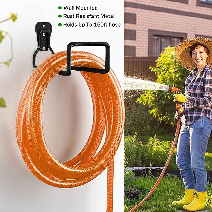 Garden Hose Holder - 2 Pack Hose Hanger Wall Mount, Heavy Duty Water Hose Holder for Outside Use in Yard, Metal Durable Hose Hooks, Ideal for Water Hose Storage