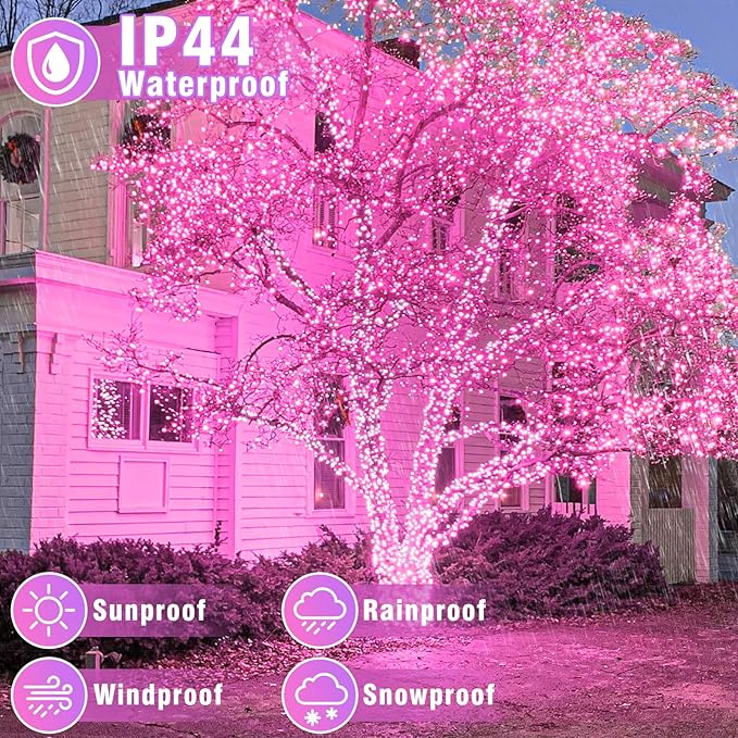 100FT 300 LED Outdoor String Lights, Connectable Pink Valentines Lights Waterproof with 8 Modes, Plug in Twinkle Fairy Lights Clear Wire for Indoor Bedroom Home Wedding Patio Decorations