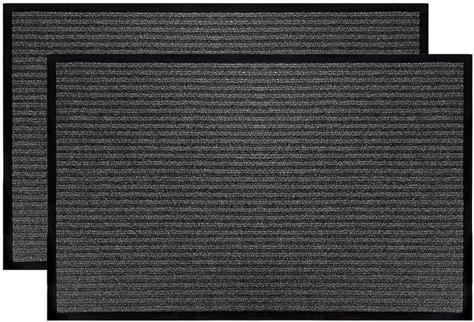LuxUrux 2-Pack Heavy-Duty Rubber Door Mats - 23x35 inches, Durable, Indoor/Outdoor, Waterproof, Easy to Clean, Low-Profile Entry Rugs with Stylish Striped Gray Design