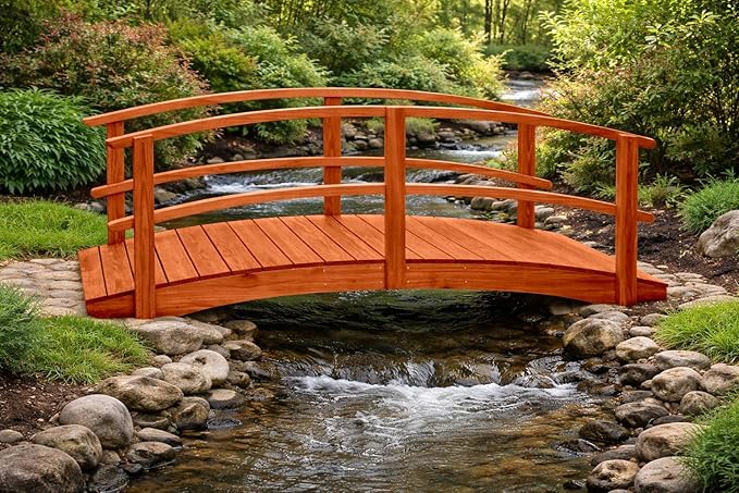 10 FT Cedar Amish Made Garden Bridge with Double Rails for Walkway, Backyard Pond & Landscaping, Outdoor Wooden Footbridge for Koi Pond, Japanese Style Decorative Bridge, Made in USA