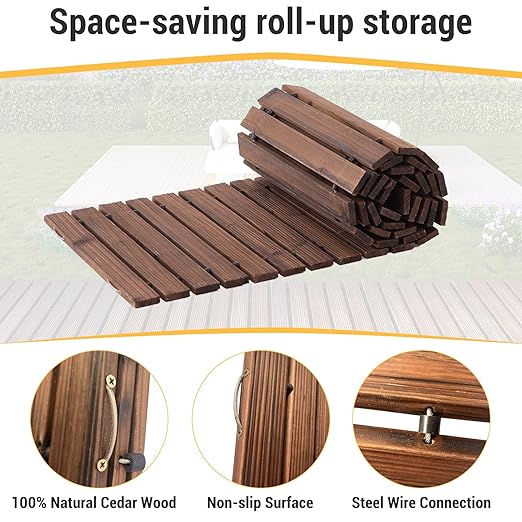 8FT Straight Wooden Garden Pathway Walkway Outdoor Roll Out Decorative Garden Non-Slip Patio Path Decorative Boardwalk Outdoor Road Floor for Backyard Beach Wedding Party