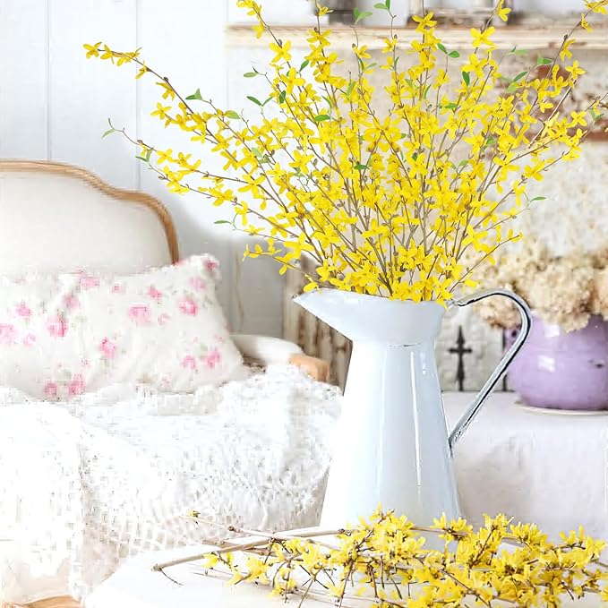CISDUEO 3 Pcs Artificial Forsythia Flower Branches Artificial Flowers Yellow Silk Long Stem 39.4 Inch Fake Jasmine Spring Flowers Artificial Orchids for Wedding Floral Arrangement Party Table Decor