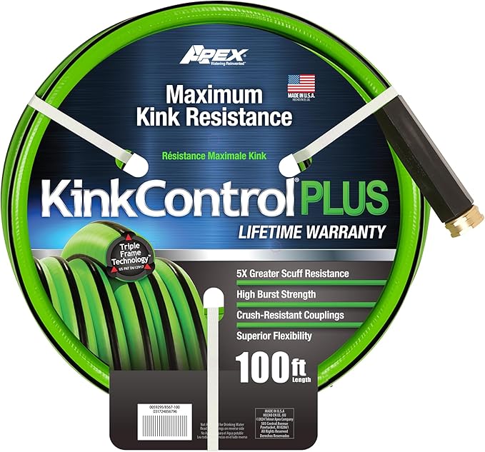 Kink Control Plus Water Hose 100ft - High Burst Strength and Superior Flexibility Garden Hoses, Outdoor Hose with Kink Resistance, Triple Frame Technology, Made in USA