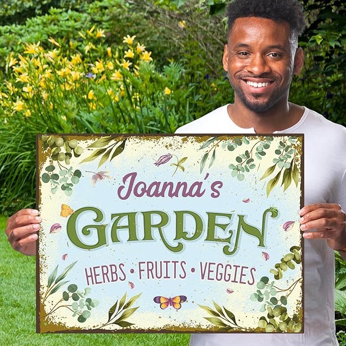 Custom Garden Sign, Present, Personalized Name for Vegetable Patch and Backyard Décor Sign, 18x24 Inches, Rust Free .063 Aluminum, Fade Resistant, Made in USA by Sigo Signs