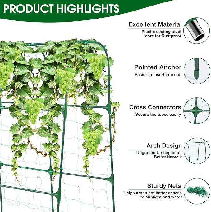 Garden Arch Trellis for Climbing Plants Outdoor, 50x48 inch Cucumber Trellis Raised Bed, Rustproof Metal Climbing Plant Support Vegetable Vine Flower Fruits, with Netting, Lightweight, Green