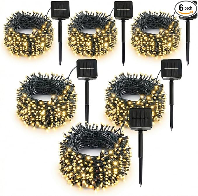 6 Pack Solar String Lights Outdoor, 600 LED Extra-Long 236Ft Solar Lights Outdoor with 8 Lighting Modes, IP65 Waterproof for Garden, Patio, Xmas, Balcony, Tree, Wedding, Party Decor (Warm)