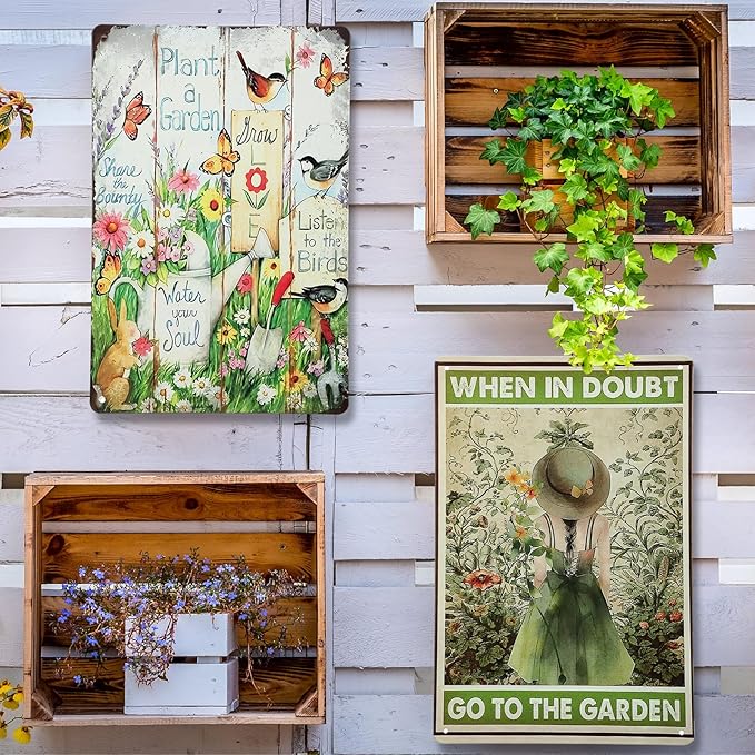 2 Pcs Funny Metal Tin Garden Sign 12'' x 8'' Gifts for Plant Lovers Women Grandma Mom Garden Decor Metal Tin Sign for Farmhouse Greenhouse Patio Yard Wall Decor Indoor Outdoor(Girl, Farm)