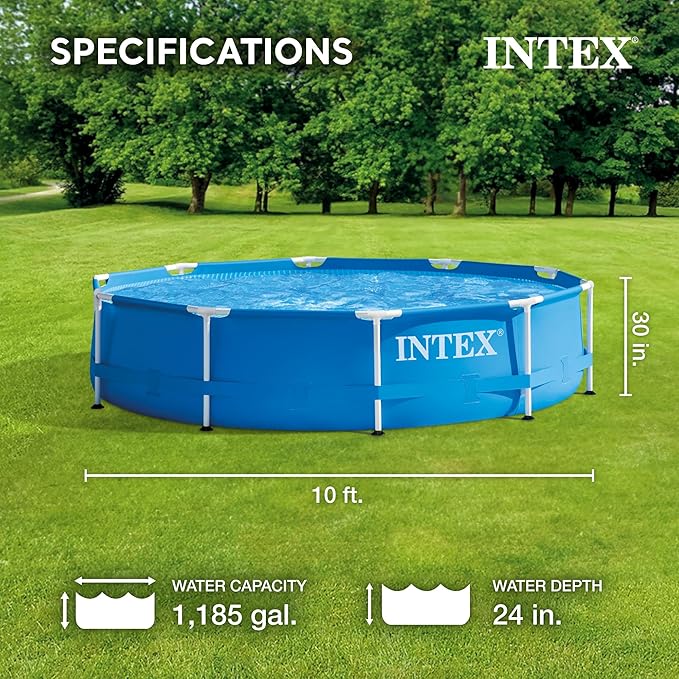 Intex 28200EH 10 Foot x 30 Inch 4 Person Outdoor Metal Frame Above Ground Round Swimming Pool with Easy Set-Up (Pump Not Included)