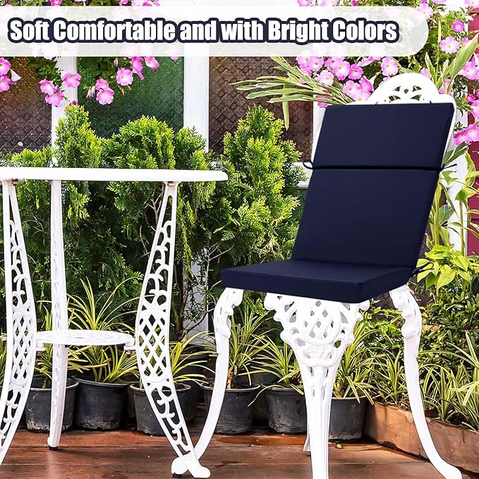 6 Pack Outdoor High Back Chair Cushion, 44 x 20 inches Patio Chair Cushions Waterproof Rocking Cushions Indoor Furniture Seat Pad, Weather Resistant (Solid,Navy Blue)