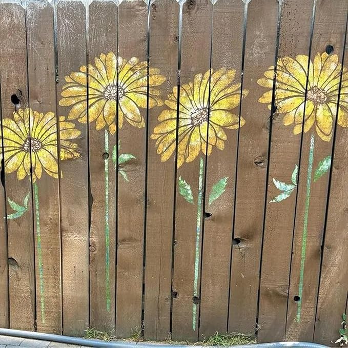 Large Flower Stencils Painting on Wood Reusable Floral Wall Stencil Templates for Painting on Wood Furniture Garden Fence Wall Mural(Sunflower)