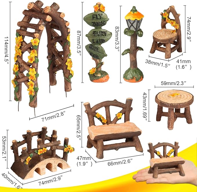 Fairy Garden Accessories, LATTOOK 8PCS Miniature Table and Chairs Set Fairy Garden Furniture Ornaments Kit for Home Outdoor Micro Landscape Decoration
