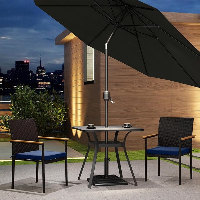 Outsunny Wicker Outdoor Dining Chairs Set of 2, Stackable PE Rattan Patio Dining Chairs with Cushions and Acacia Wood Armrests for Deck, Garden, 353 LBS Capacity, Navy Blue