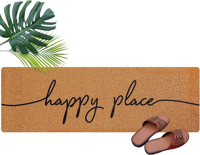 Long Doormat 48''x16'' Front Door Mat for Entrance Inside Outdoor Large Decorative Door Rug Welcome Mat for Outside Home Entry(Happy Place,Yellow)
