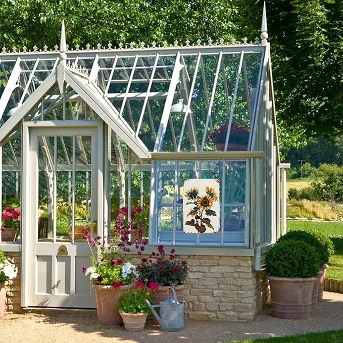 Flowers Metal Signs Sunflower Sign Vintage Tin Sign Aluminum Sign Retro Wall Decor for Living Room Bedroom Greenhouse Garden Yard Shop Bar 8×12 Inches