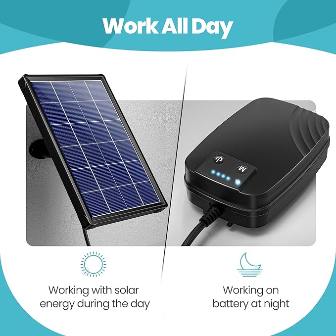 NFESOLAR 4W Solar Aerator for Pond with Built-in 2200mAh Battery Backup, 3 Working Modes, 2 Air Stones, Solar Air Pump for fish Pond Stock Tank Hydroponics