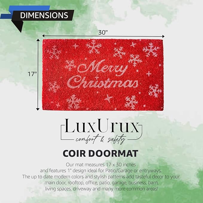 LuxUrux Premium Christmas Door Mat Outdoor - Elegant Coir Holiday Door Mat, Absorbent and Non-Slip for Outdoor Entrances Front Door- Merry Christmas. (Merry Christmas-Script)
