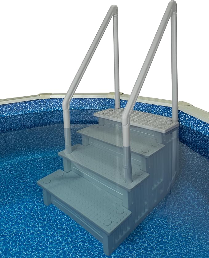 Aqua Select Anti-Slip in-Pool Steps | Cloud Grey/Grey Steps | for Above Ground Swimming Pools | Can Mount to Decks 48" to 54" H | Safety Stairs Capacity Up to 350 lbs