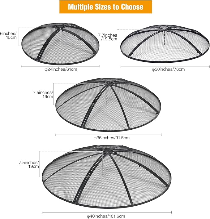 Lineslife Fire Pit Spark Screen 40 Inch Cover Round, Heavy Duty Collapsible Outdoor Fire Pit Mesh Screen, Metal Fire Pits Top Lid with Ring Handle for Patio Backyard, Black