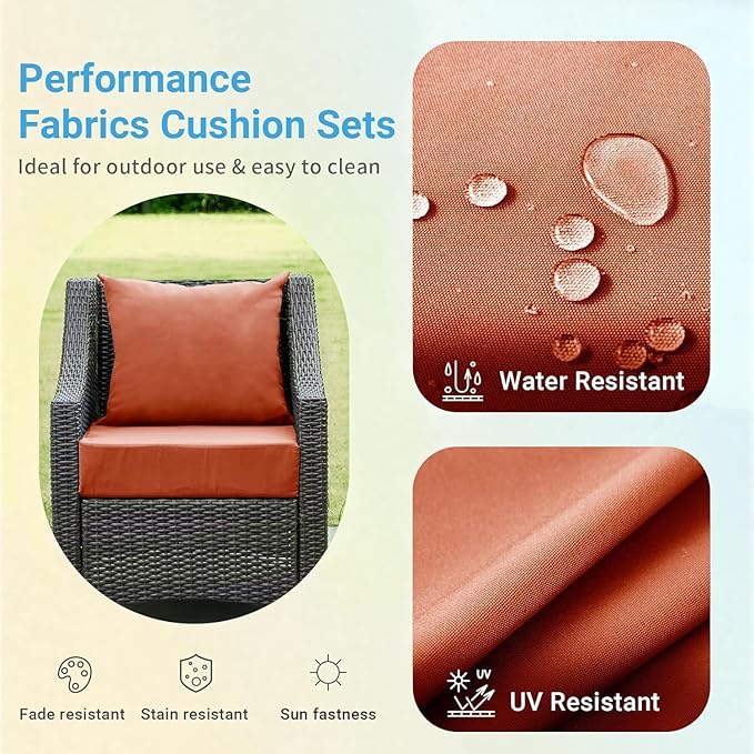 Outdoor Cushions for Patio Furniture,Outdoor Seat Cushion Set 24 x 24 x 5.75 Inch,Waterproof & Fade Resistant Outdoor Chair Cushions,Deep Patio Chair Cushion with Removable Cover,Spice