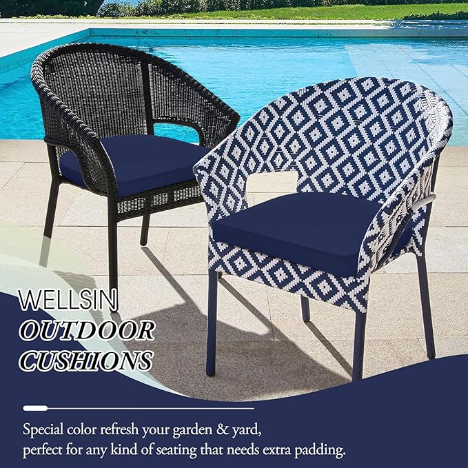 Wellsin Outdoor Chair Cushions for Patio Furniture - Patio Chair Cushions Set of 4 - Water Resistant Round Corner Outdoor Seat Cushions 17"X16"X2", Navy